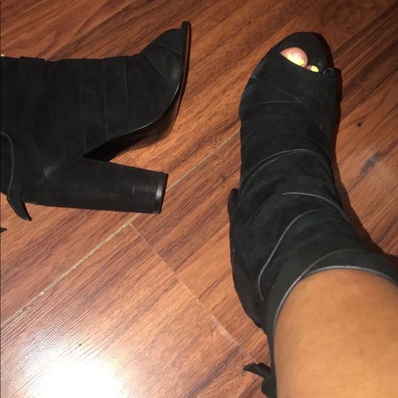 Black lace up suede open toe heels - Picture 4 of 4